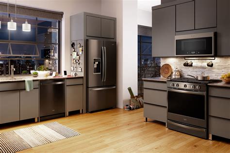 what cabinet hardware looks best with stainless steel appliances|stainless steel kitchen cabinets colors.